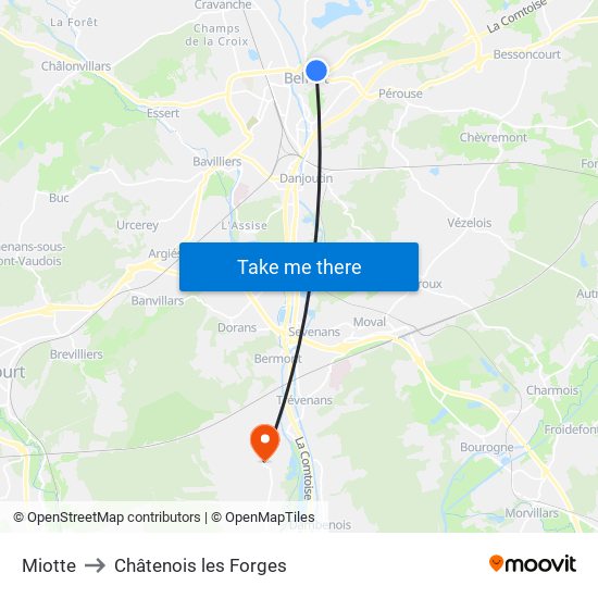 Miotte to Châtenois les Forges map