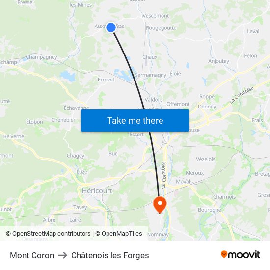 Mont Coron to Châtenois les Forges map