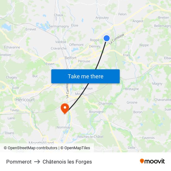 Pommerot to Châtenois les Forges map