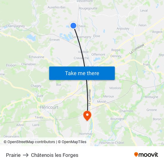 Prairie to Châtenois les Forges map