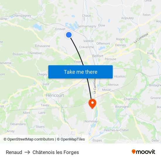 Renaud to Châtenois les Forges map