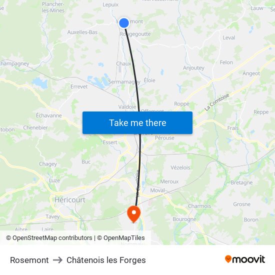 Rosemont to Châtenois les Forges map