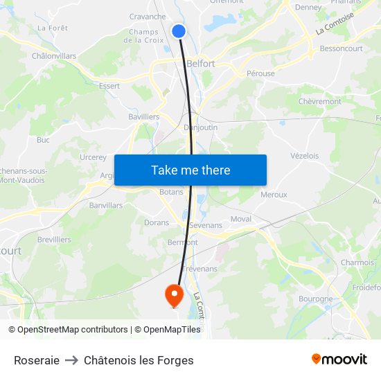 Roseraie to Châtenois les Forges map