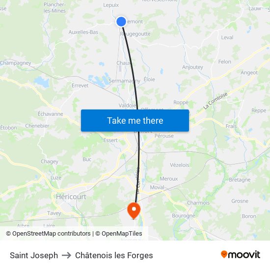 Saint Joseph to Châtenois les Forges map