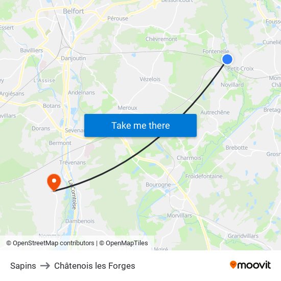 Sapins to Châtenois les Forges map