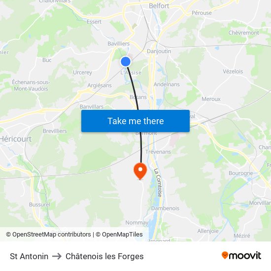 St Antonin to Châtenois les Forges map