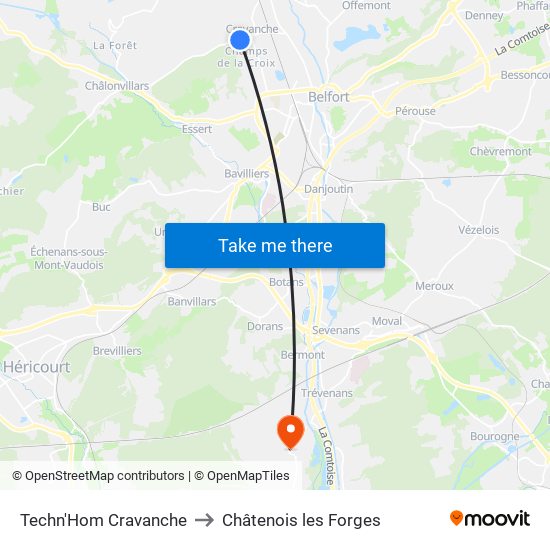 Techn'Hom Cravanche to Châtenois les Forges map