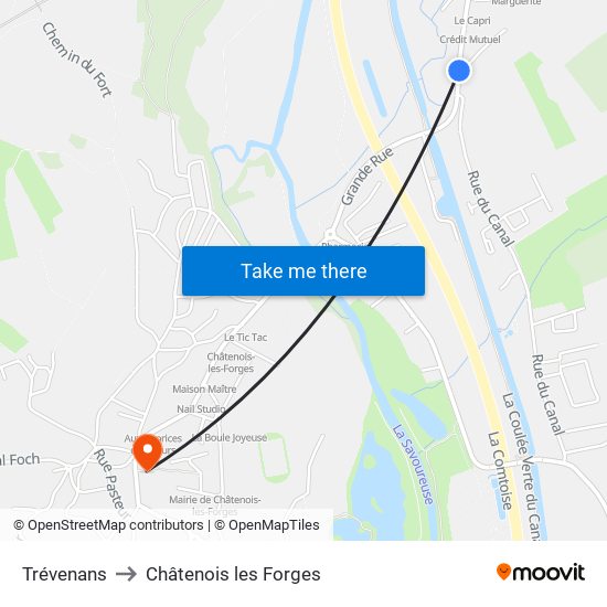 Trévenans to Châtenois les Forges map