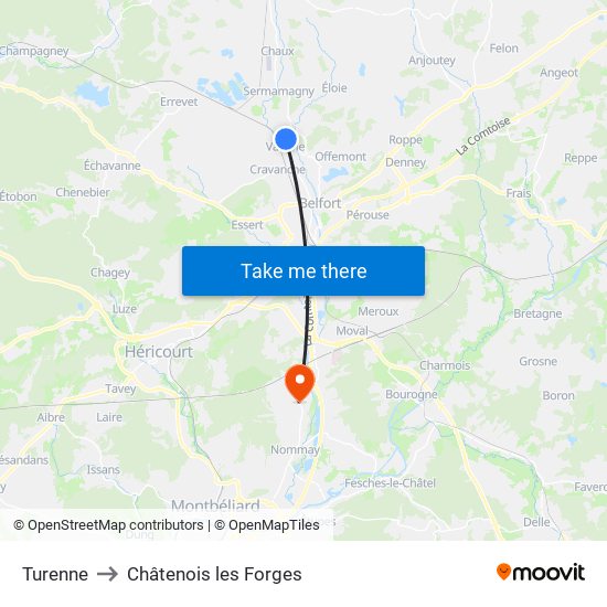 Turenne to Châtenois les Forges map
