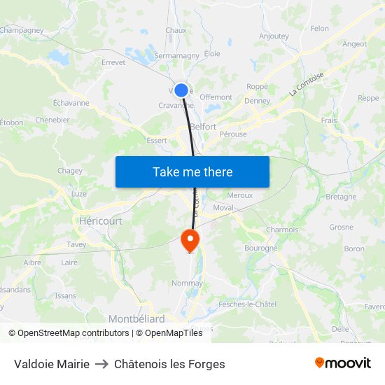 Valdoie Mairie to Châtenois les Forges map