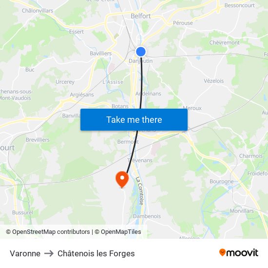 Varonne to Châtenois les Forges map