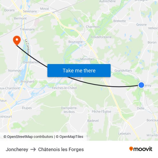 Joncherey to Châtenois les Forges map