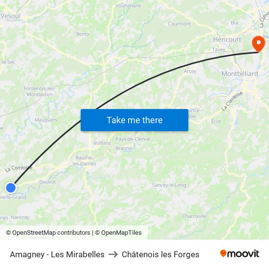 Amagney - Les Mirabelles to Châtenois les Forges map