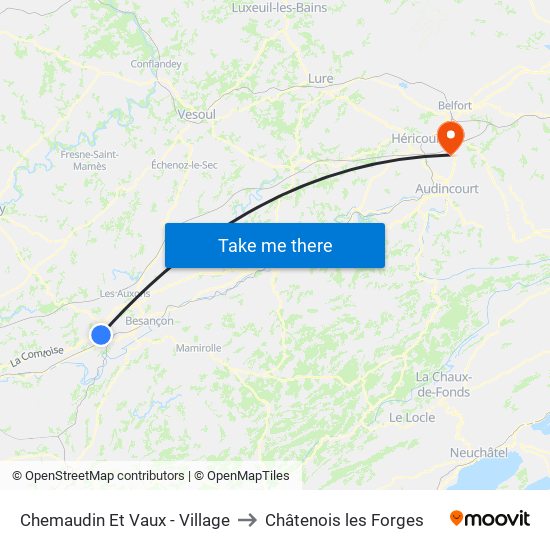 Chemaudin Et Vaux - Village to Châtenois les Forges map