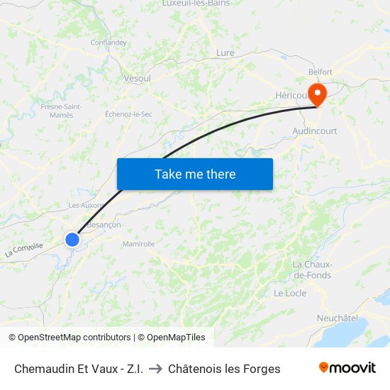Chemaudin Et Vaux - Z.I. to Châtenois les Forges map