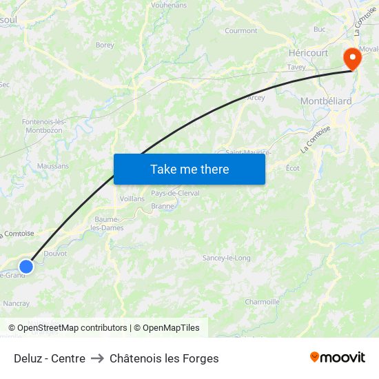 Deluz - Centre to Châtenois les Forges map