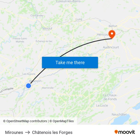 Mirounes to Châtenois les Forges map