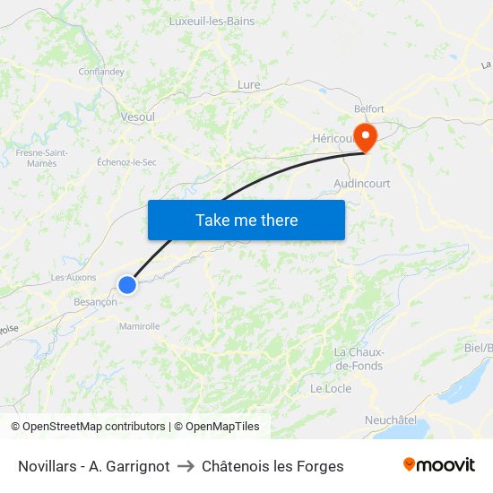 Novillars - A. Garrignot to Châtenois les Forges map