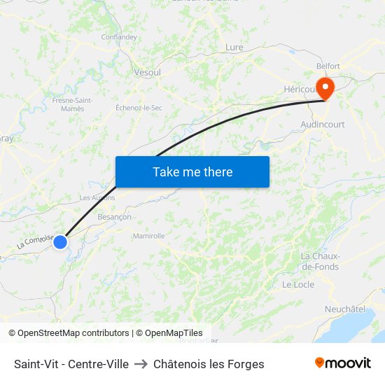 Saint-Vit - Centre-Ville to Châtenois les Forges map