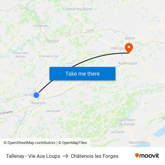 Tallenay - Vie Aux Loups to Châtenois les Forges map