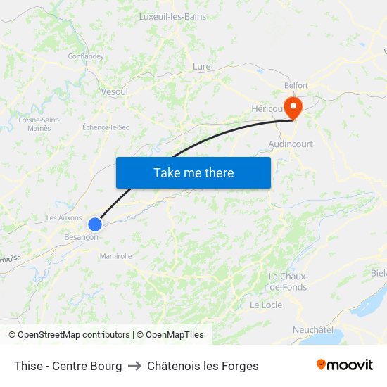 Thise - Centre Bourg to Châtenois les Forges map