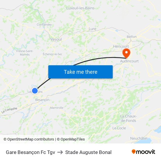 Gare Besançon Fc Tgv to Stade Auguste Bonal map