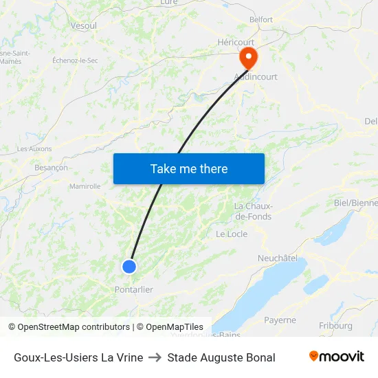 Goux-Les-Usiers La Vrine to Stade Auguste Bonal map