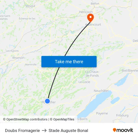 Doubs Fromagerie to Stade Auguste Bonal map