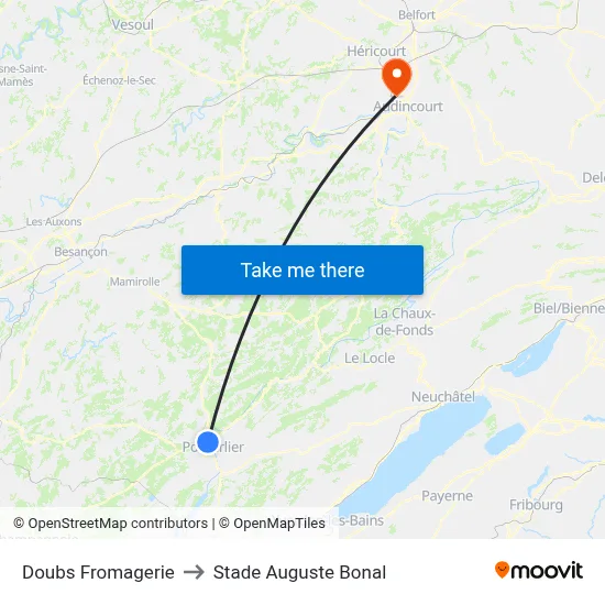 Doubs Fromagerie to Stade Auguste Bonal map