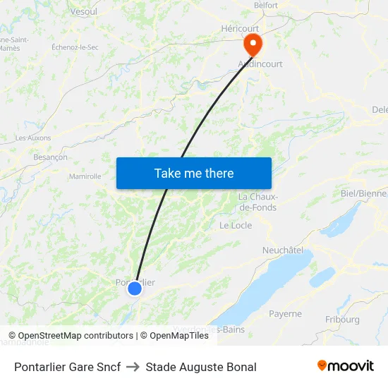 Pontarlier Gare Sncf to Stade Auguste Bonal map