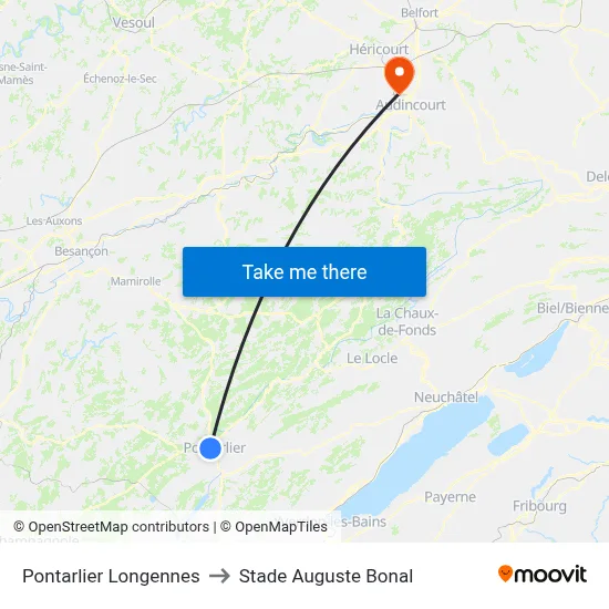Pontarlier Longennes to Stade Auguste Bonal map