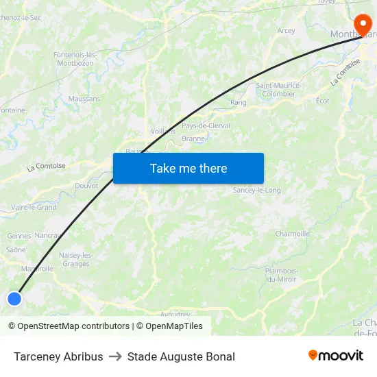 Tarceney Abribus to Stade Auguste Bonal map