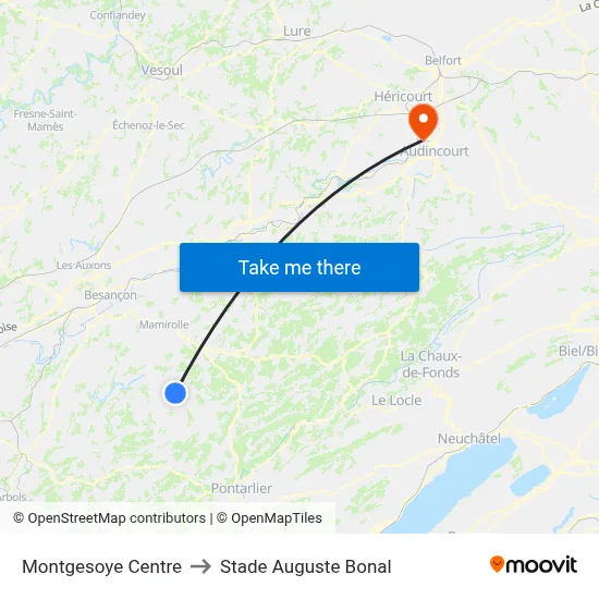Montgesoye Centre to Stade Auguste Bonal map