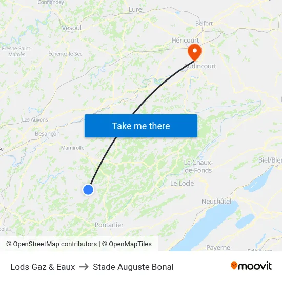 Lods Gaz & Eaux to Stade Auguste Bonal map