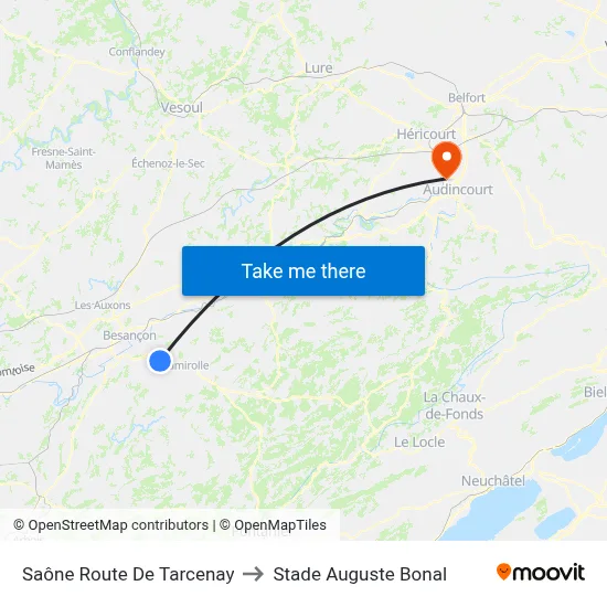 Saône Route De Tarcenay to Stade Auguste Bonal map