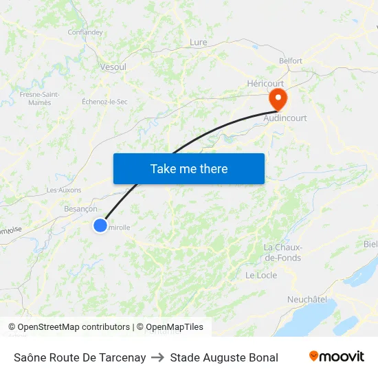 Saône Route De Tarcenay to Stade Auguste Bonal map