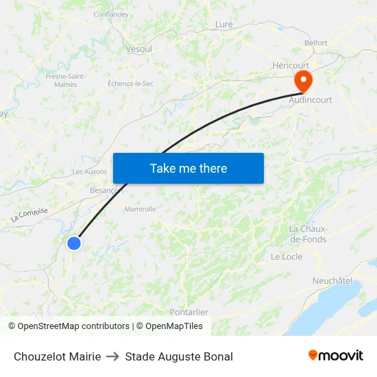 Chouzelot Mairie to Stade Auguste Bonal map