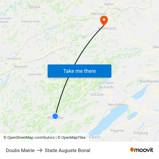 Doubs Mairie to Stade Auguste Bonal map