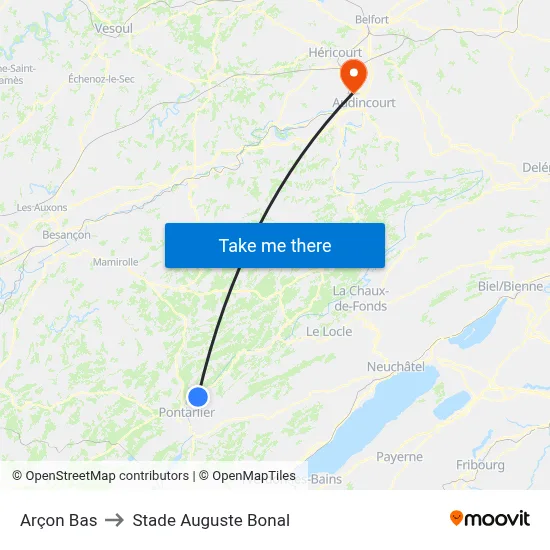 Arçon Bas to Stade Auguste Bonal map