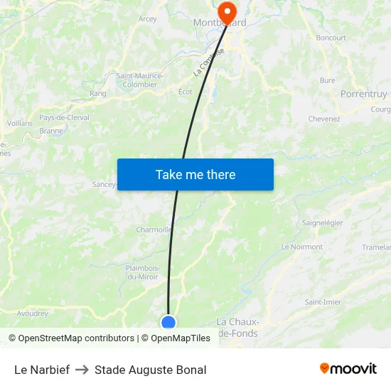 Le Narbief to Stade Auguste Bonal map