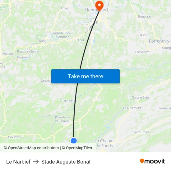 Le Narbief to Stade Auguste Bonal map