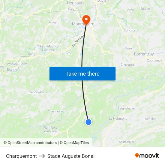 Charquemont to Stade Auguste Bonal map