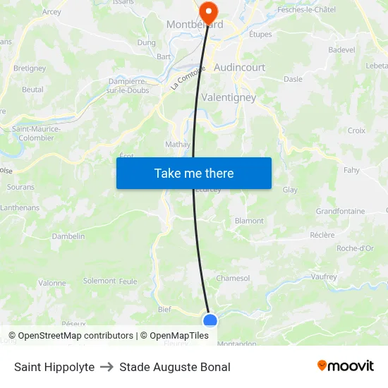 Saint Hippolyte to Stade Auguste Bonal map