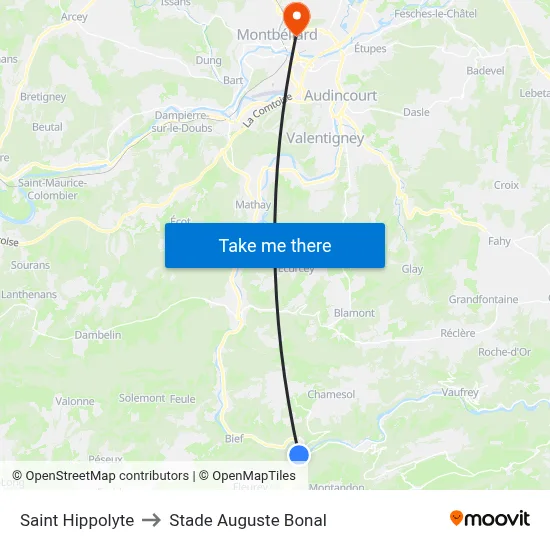 Saint Hippolyte to Stade Auguste Bonal map