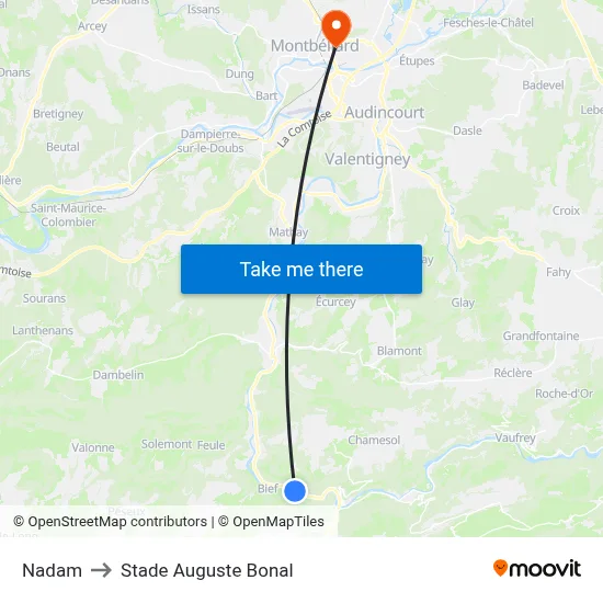 Nadam to Stade Auguste Bonal map