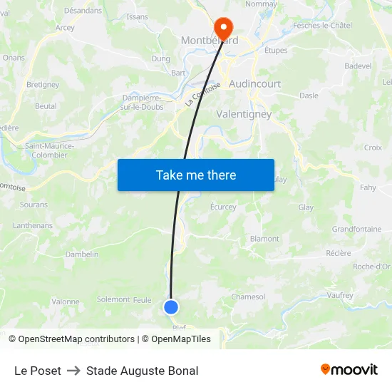 Le Poset to Stade Auguste Bonal map