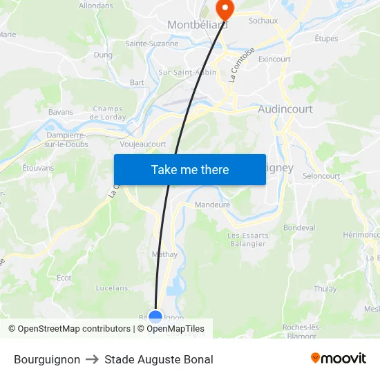 Bourguignon to Stade Auguste Bonal map