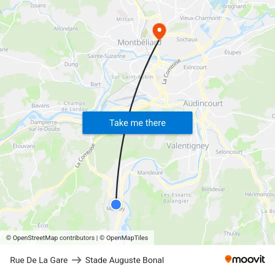 Rue De La Gare to Stade Auguste Bonal map