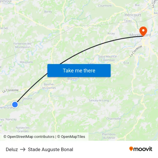 Deluz to Stade Auguste Bonal map