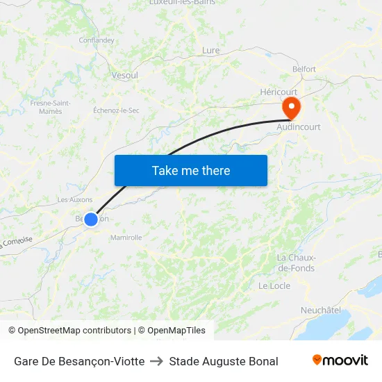 Gare De Besançon-Viotte to Stade Auguste Bonal map